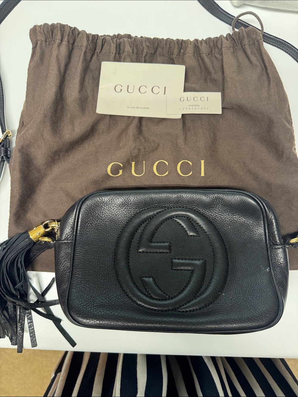 Gucci Black Soho Pebbled Leather Crossbody with Tassel